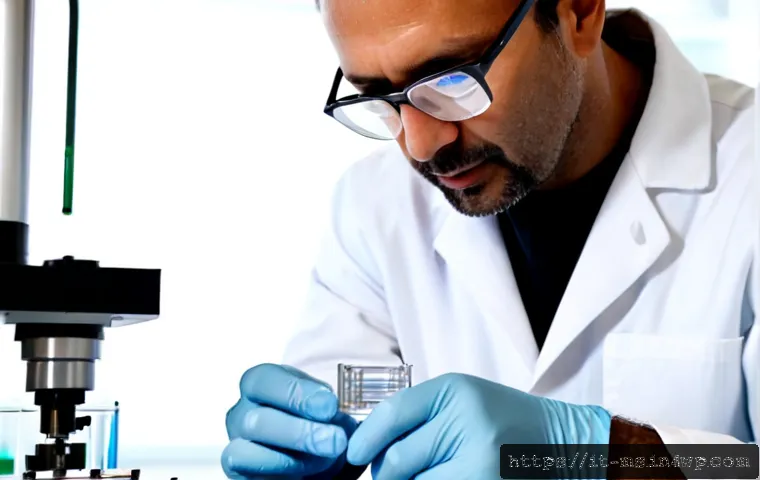 Home 10 과학적 발견의 혁신적 기술 분석 - Photorealistic Italian research laboratory, a middle-aged scientist in a clean white coat examining ...