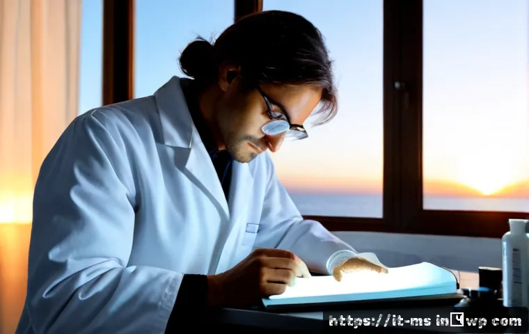 Home 13 과학적 발견의 불확실성과 가능성 - Photorealistic Italian research laboratory at dawn, an Italian scientist in a white coat examining a...